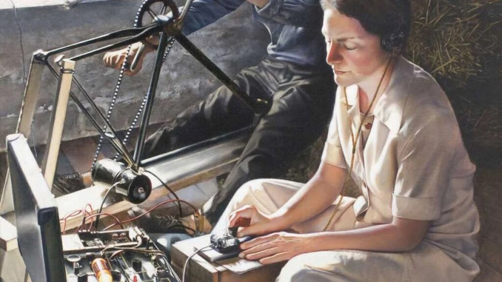 Painting of Virginia Hall as a wireless operator