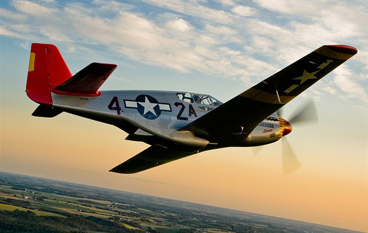 A resotred World War II P-51 Mustang flown by the CAF Red Tail Squadron