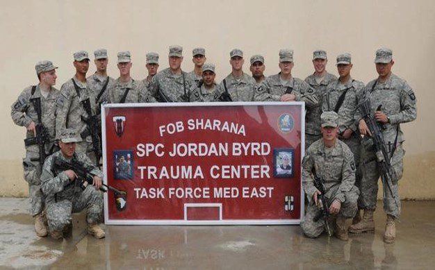 U.S. Army Lt. Col. David Womack, commander of Task Force Red Currahee, 1st Battalion, 506th Infantry Regiment, 4th Brigade Combat Team, 101st Airborne Division, speaks at the opening of the Spc. Jordan Byrd Trauma Center at Forward Operating Base Sharana, March 1.